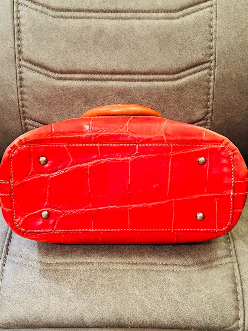 Dooney Red Croc-Embossed Leather Tote Bag - Picture 6 of 11